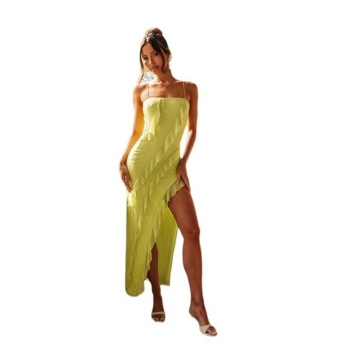 Women's maxi skirt with playful ruffle design and high slit Lisslune