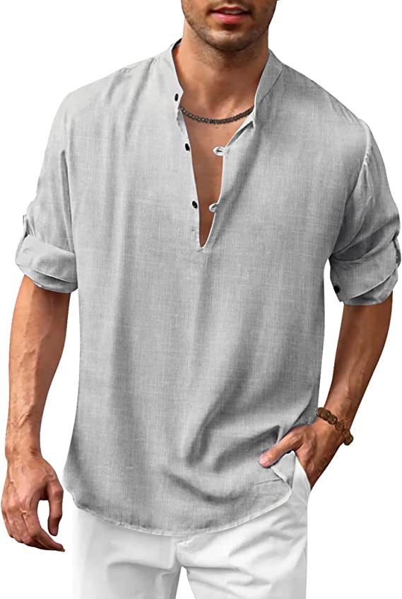 Men's casual shirt with modern stand-up collar and button placket Lisslune