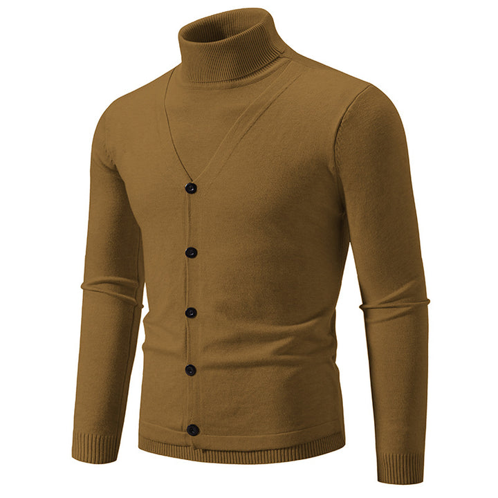 Men's elegant turtleneck sweater with buttoned front details and fine knit texture Lisslune