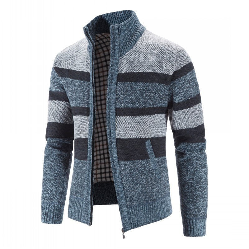 Men's fashionable knit sweater with full zip and striped design Lisslune