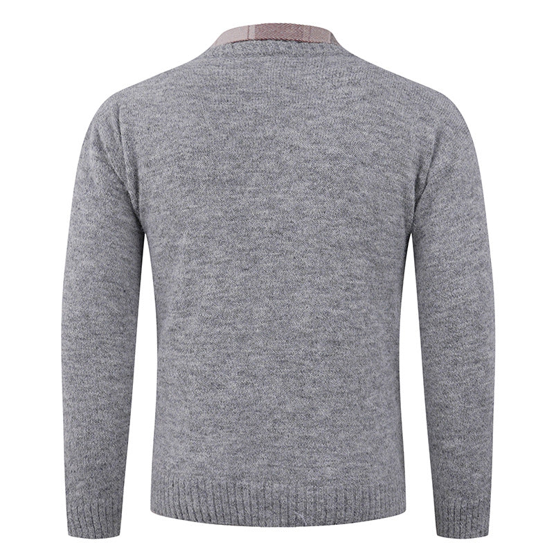 Men's Fine Crew Neck Sweater with Integrated Shirt Collar Lisslune