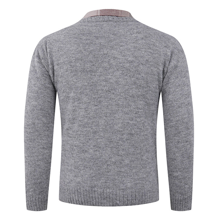 Men's Fine Crew Neck Sweater with Integrated Shirt Collar Lisslune