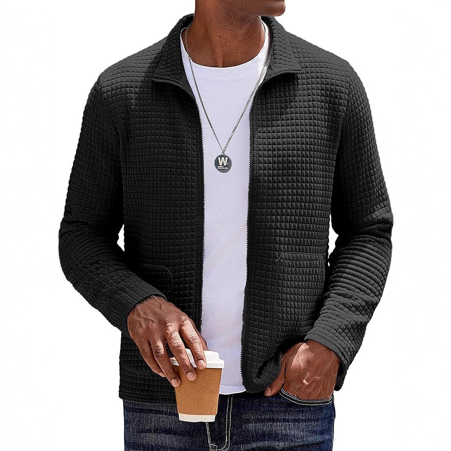 Men's casual cardigan with practical insert pockets and stylish waffle pattern Lisslune
