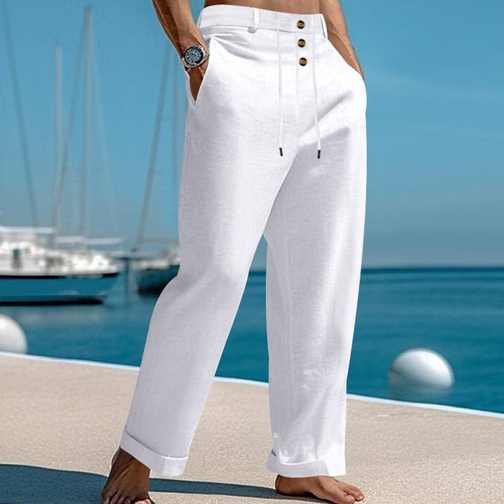 Men's casual summer pants with elastic waistband and practical button design Lisslune