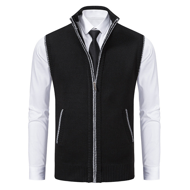 Men's elegant knitted vest with high collar and practical zip pockets Lisslune