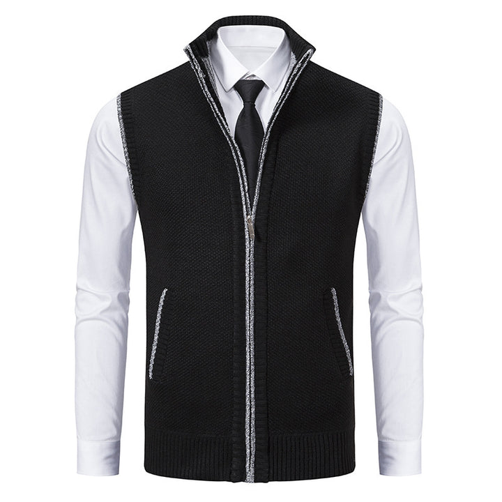 Men's elegant knitted vest with high collar and practical zip pockets Lisslune