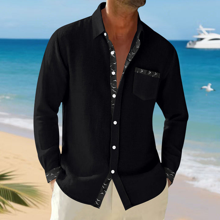 Men's Elegant Long Sleeve Shirt with Contrast Details and Breast Pocket Lisslune