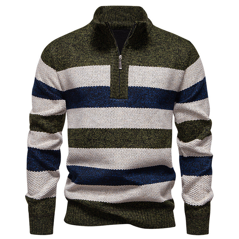 Men's stylish knit sweater with half zipper and striped pattern Lisslune