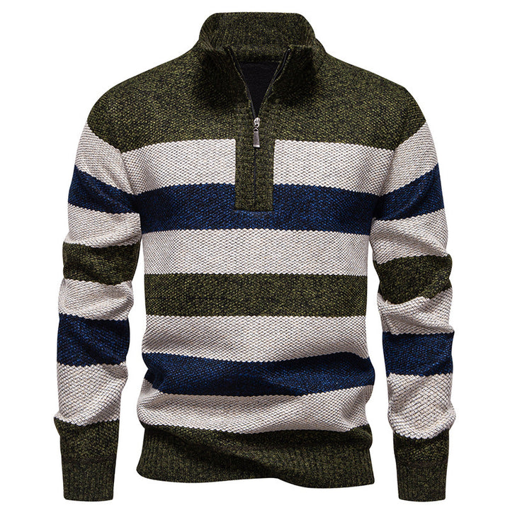 Men's stylish knit sweater with half zipper and striped pattern Lisslune