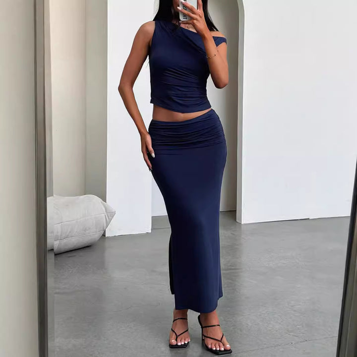 Damen Set aus schulterfreiem Top und Maxi-Rock in gerafftem Design Lisslune