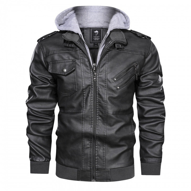 Men's synthetic leather jacket with detachable lining and stylish applications Lisslune