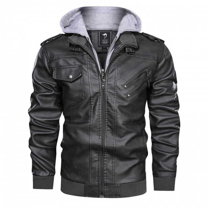 Men's synthetic leather jacket with detachable lining and stylish applications Lisslune