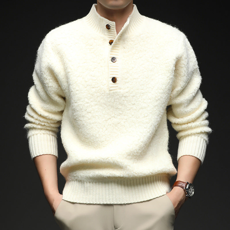 Men's sweater with textured surface and practical button closure Lisslune