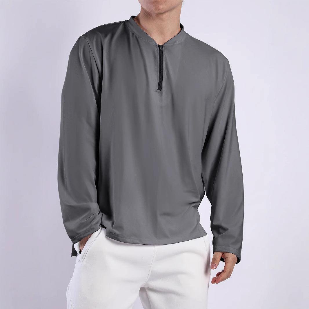 Men's long-sleeve functional shirt with stand-up collar and zipper Lisslune