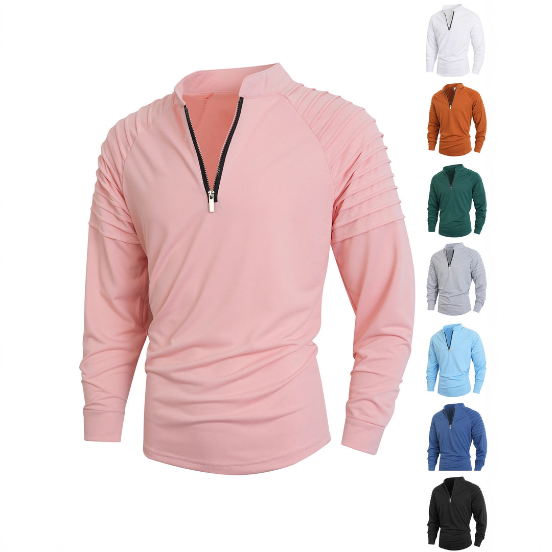 Men's modern long-sleeved sports shirt with zipper and textured design Lisslune