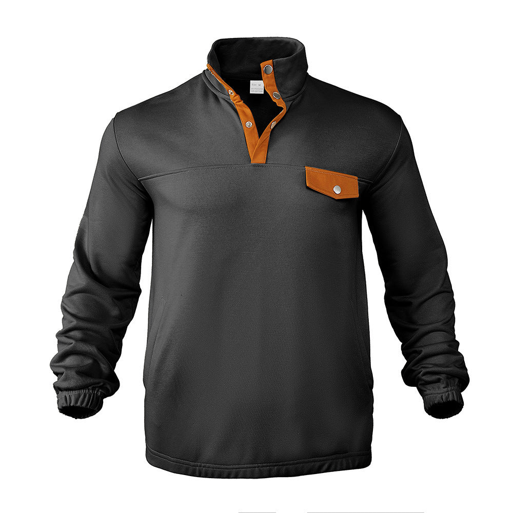 Men's fashionable stand-up collar sweater with textured accents and practical chest pocket Lisslune