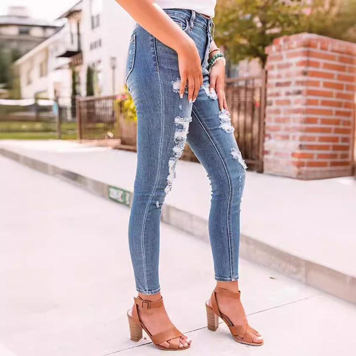 Damen Skinny Jeans mit modischen Destroyed-Effekten Lisslune