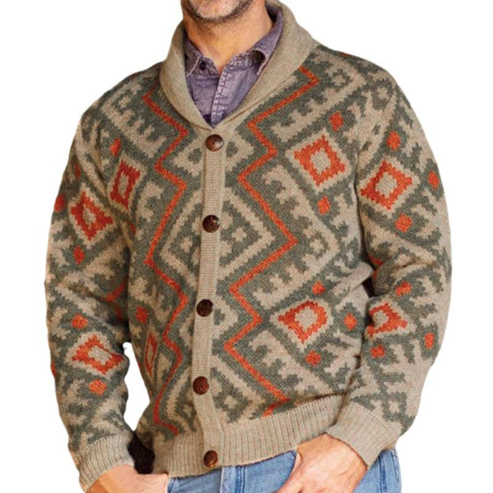 Men's cardigan with geometric pattern and cozy shawl collar Lisslune