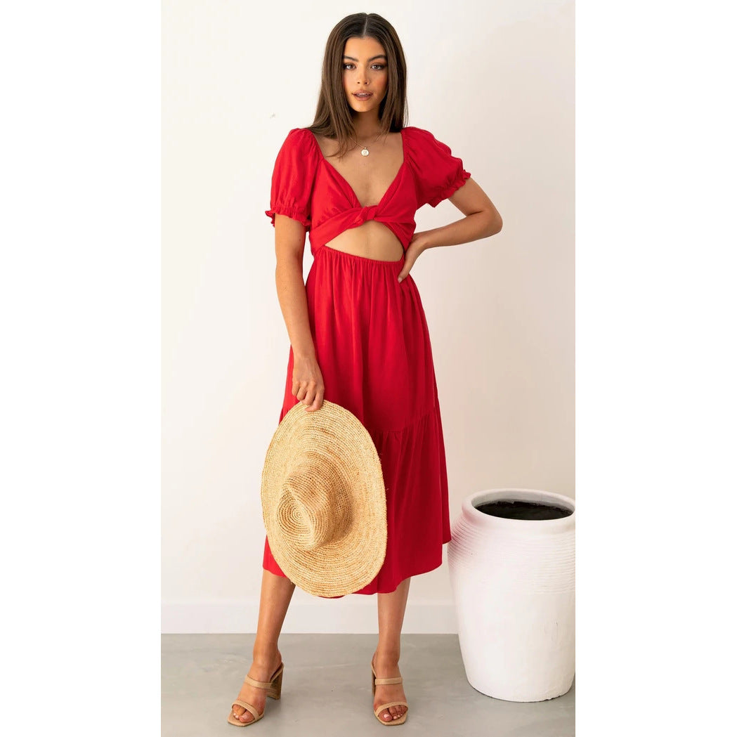 Women's midi dress with playful cut-outs and tie details Lune London
