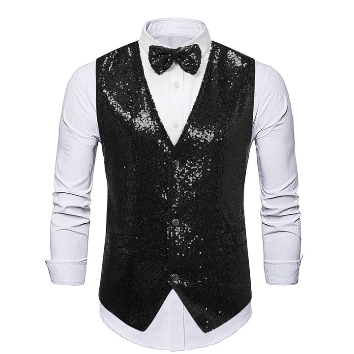 Men's festive glitter waistcoat with matching bow tie Lisslune