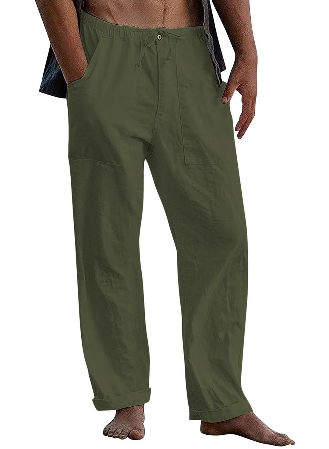 Men's Loose Linen Pants with Elastic Waistband and Versatile Pockets Lisslune