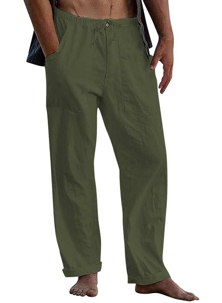 Men's Loose Linen Pants with Elastic Waistband and Versatile Pockets Lisslune
