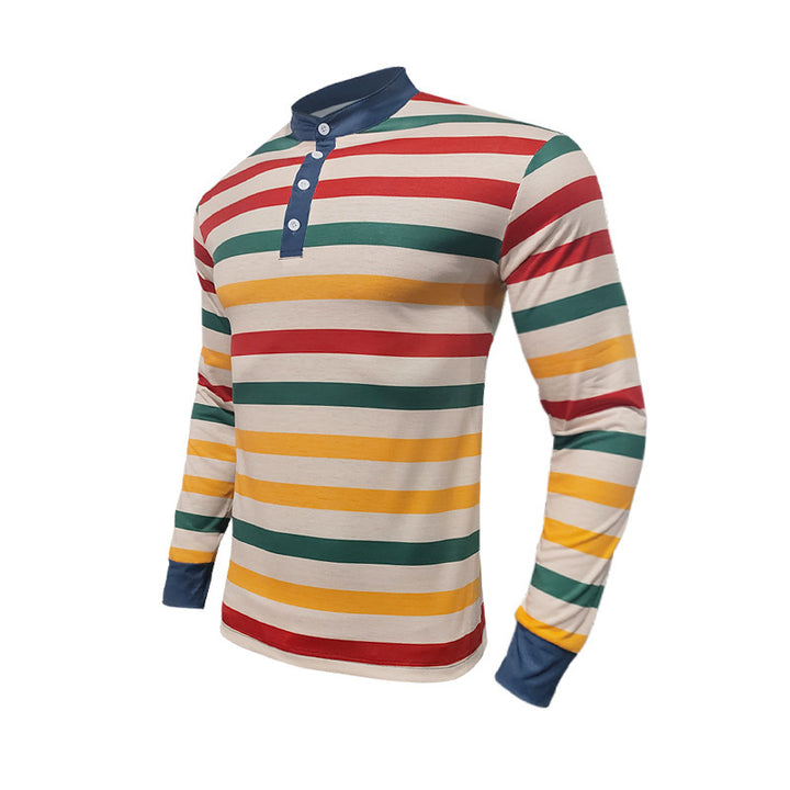 Men's Long Sleeve Shirt with Textured Striped Pattern and Sporty Collar Lisslune