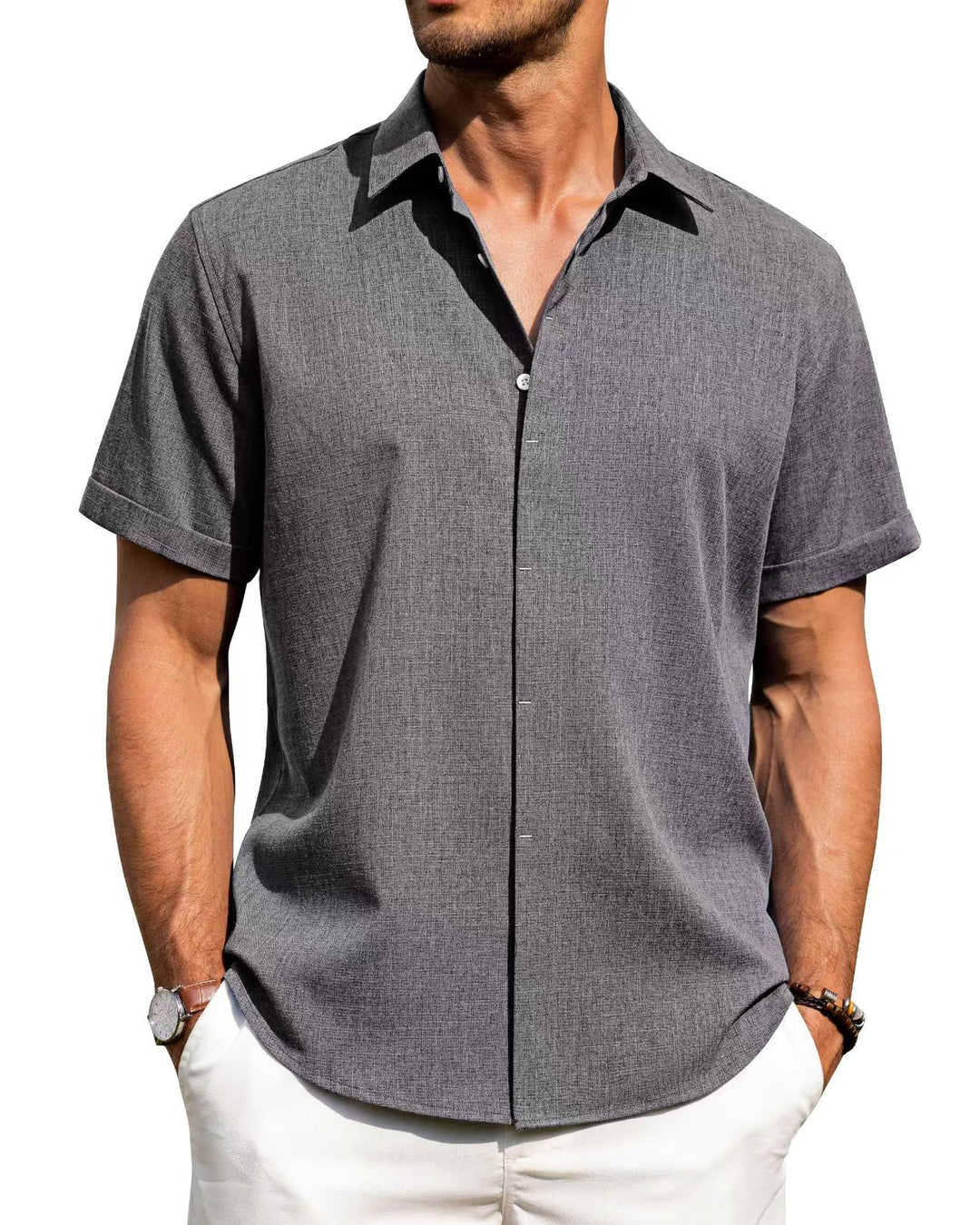 Men's short-sleeve shirt with textured design and modern collar Lisslune