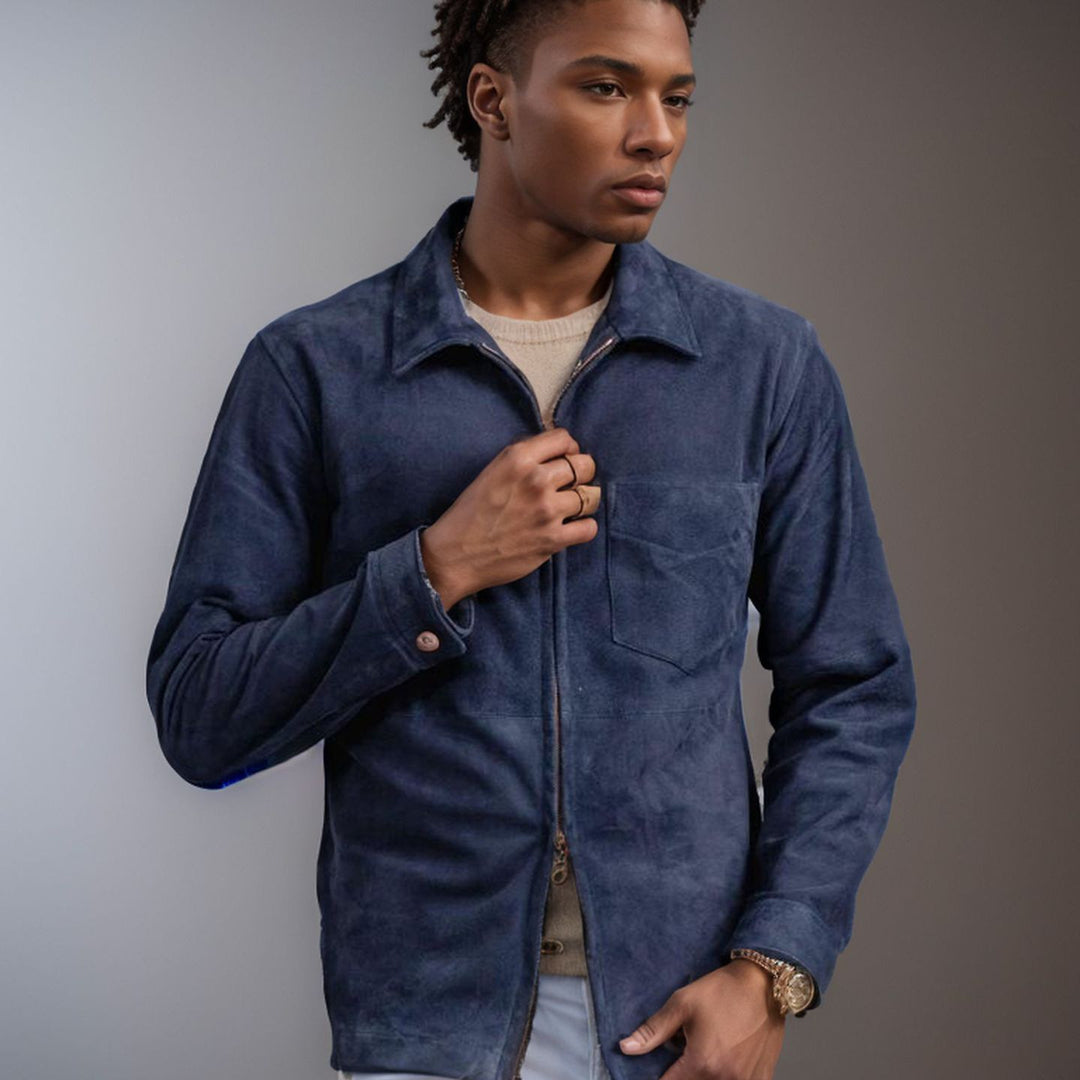 Men's casual suede jacket with practical slip pockets and stand-up collar Lisslune