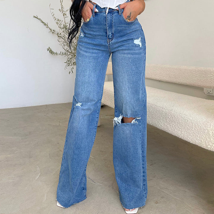 Women's wide-cut jeans with distressed details and high waistband Lisslune