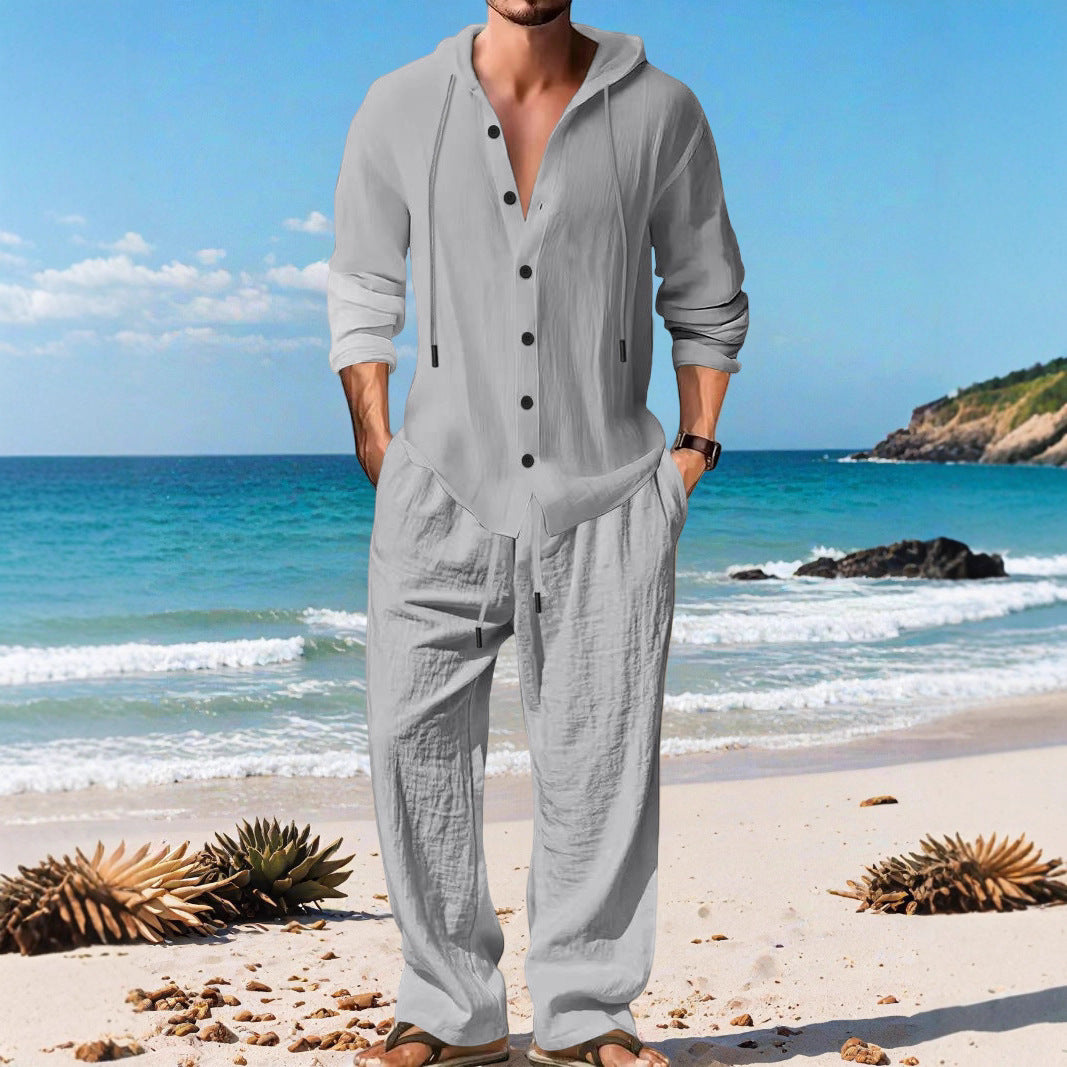 Men's casual knit suit with practical drawstring and modern collar Lisslune