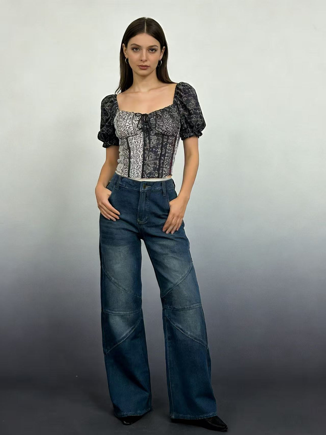 Damen Weit geschnittene Jeans mit einzigartigen Nahtdetails Lisslune
