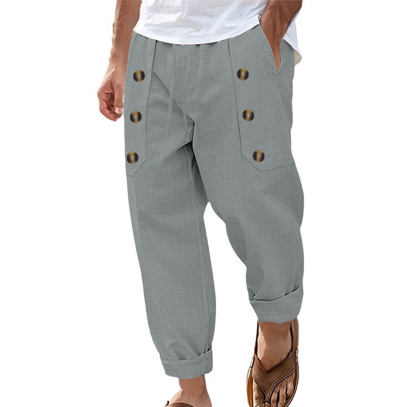 Men's airy cut summer pants with side buttons and elastic waistband Lisslune