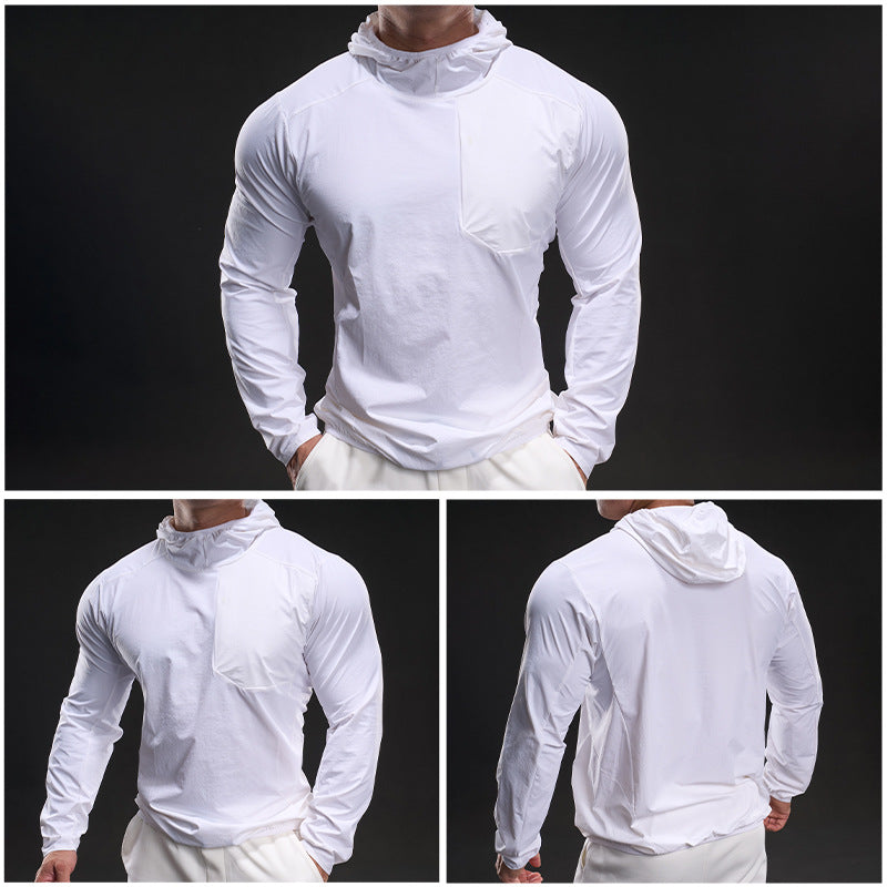 Men's breathable training top with hood and zip pocket Lisslune