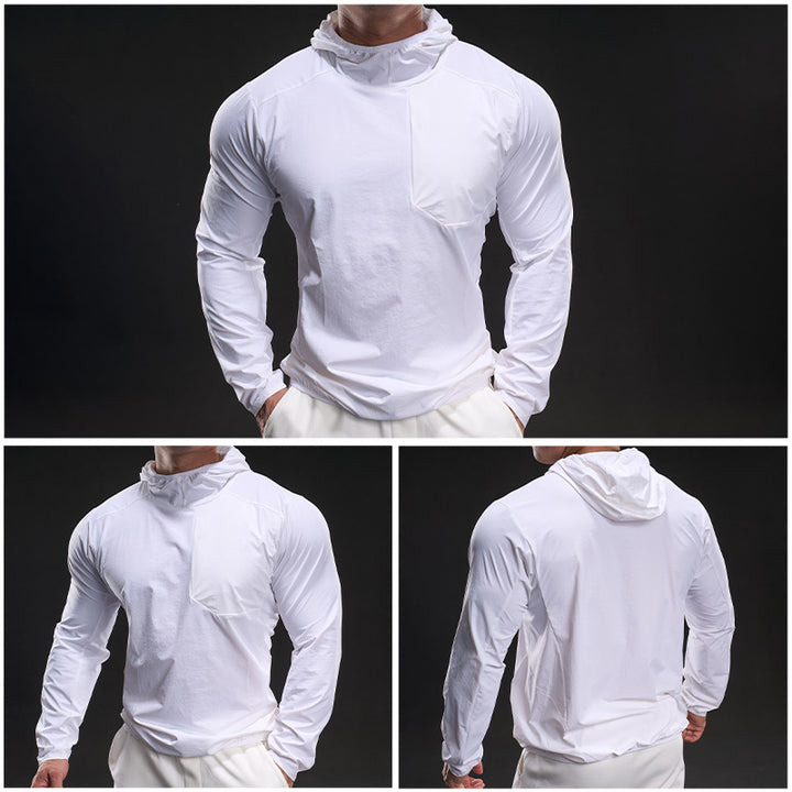 Men's breathable training top with hood and zip pocket Lisslune