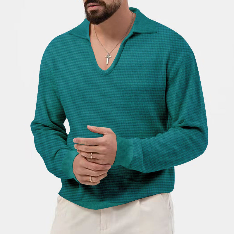Men's elegant sweater with deep V-neck and textured material Lisslune