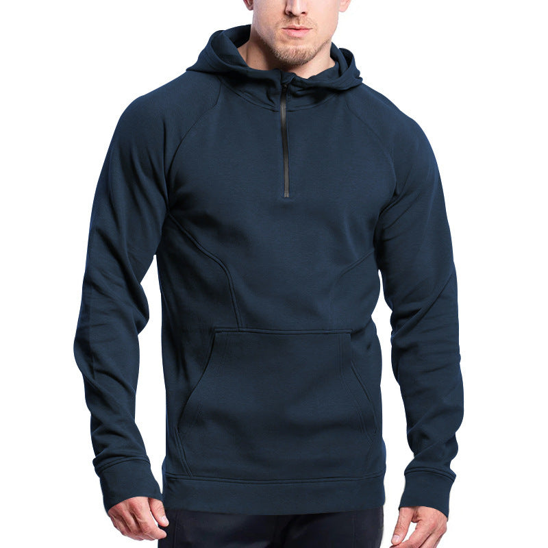 Men's Sporty Hoodie with Half Zipper and Practical Kangaroo Pocket Lisslune
