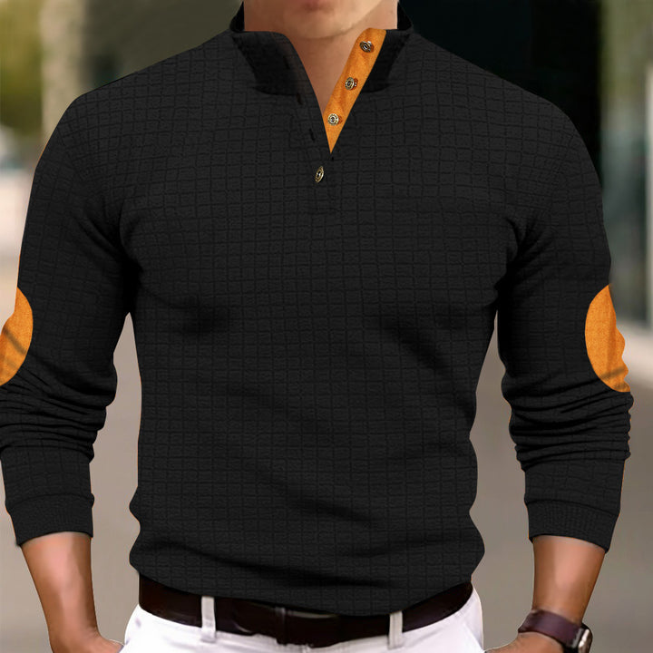 Men's Comfortable Sweatshirt with Button Placket and Contrast Elements Lisslune