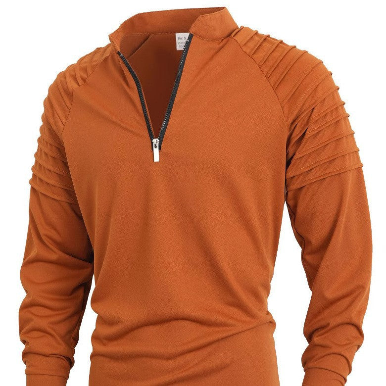 Men's long sleeve shirt with modern stand-up collar and zipper Lisslune