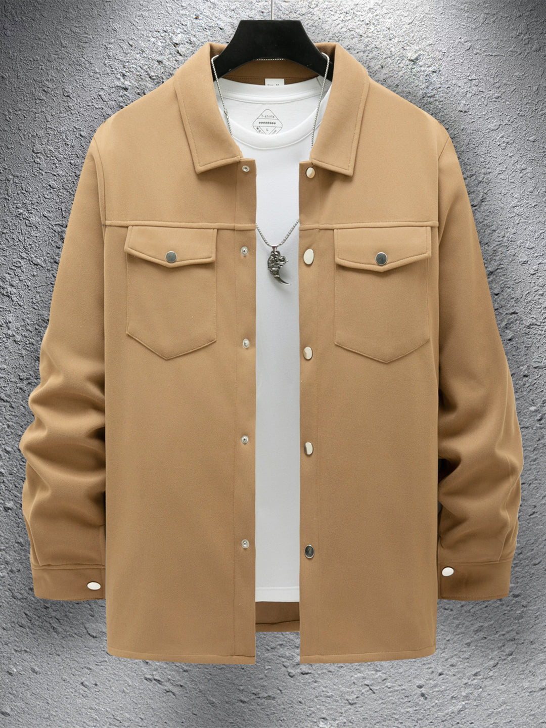 Men's casual overshirt jacket with practical breast pockets and snap button closure Lisslune