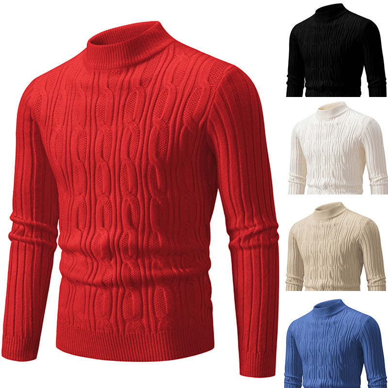 Men's knitted sweater with magnetic cable pattern and high collar Lisslune