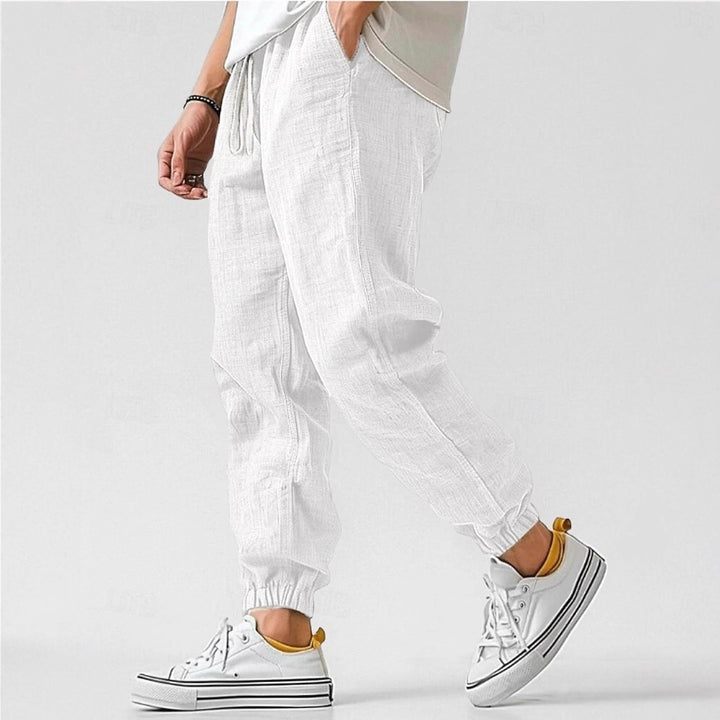 Men's Comfortable Linen Pants with Elastic Waistband and Side Pockets Lisslune