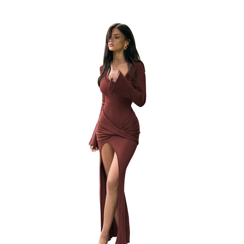 Ladies elegant wrap dress with deep neckline and long sleeves Lune London