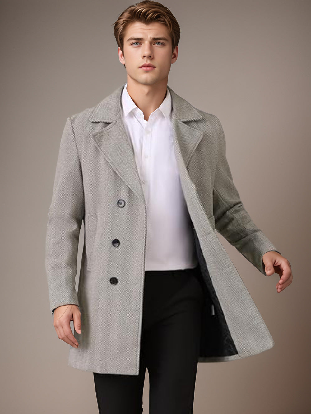 Men's elegant reversible coat with double button placket and hidden belt Lisslune
