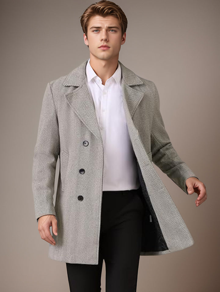 Men's elegant reversible coat with double button placket and hidden belt Lisslune