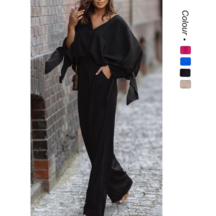 Ladies Elegant Jumpsuit with Wide Sleeves and Narrow Waist Belt Lune London