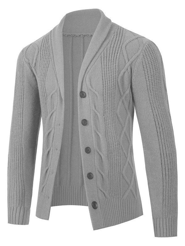 Men's fashionable cardigan with high collar and decorative cable design Lisslune