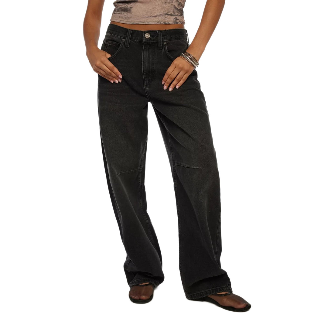 Women's casual wide jeans with high-rise waistband and side pockets Lisslune