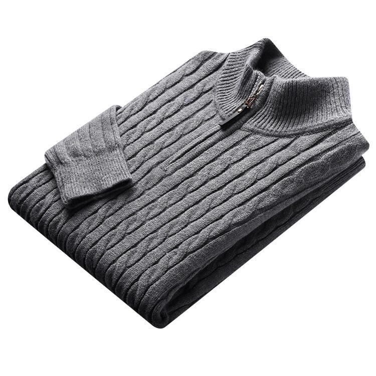 Men's elegant knitted sweater with half zipper and cable pattern Lisslune