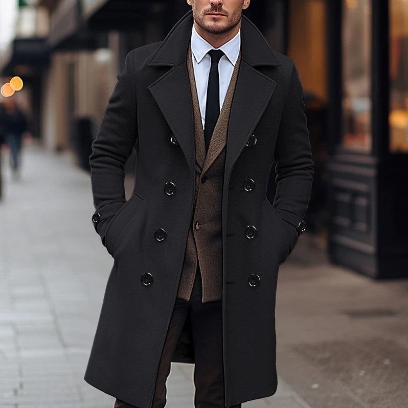 Men's elegant wool coat with double-breasted button placket and wide lapels Lisslune